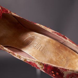 1950s Rose Fabric Jeweled Pumps Heels Shoes